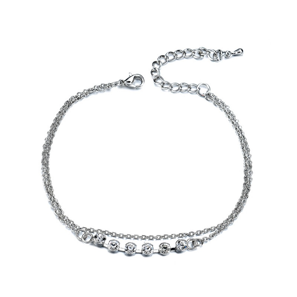 Double Chain Rhinestone Bar Anklet - Picture 3 of 3